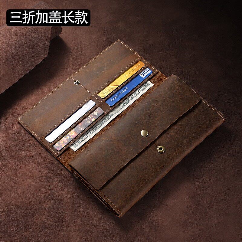 手工真皮长款钱包男疯马皮手抓包头层牛皮大容量手机包简约钱夹