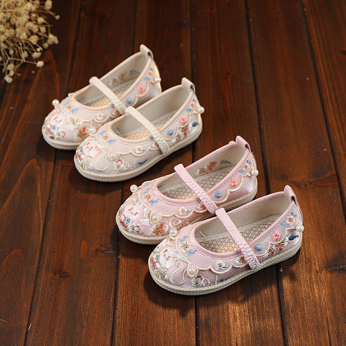 汉服绣花鞋女童布鞋2023年新款手工布鞋民族风古装刺绣鞋儿童童鞋