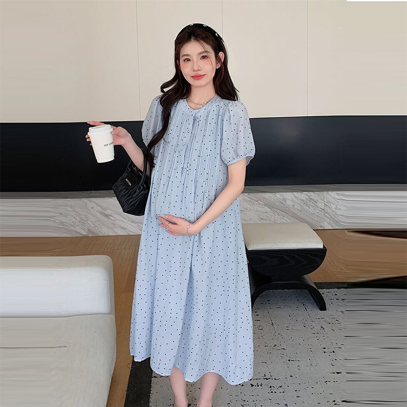 孕妇裙夏季薄款时尚宽松遮肚小清新显瘦波点减龄连衣裙气质长裙子