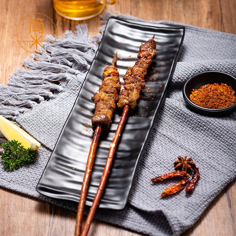 黑色烧烤盘子商用牛肉火锅专用配菜F盘烤串盘烤肉碟子塑料密胺餐
