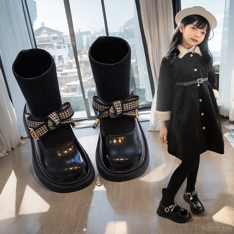 女童短靴2023春秋新款洋派儿童靴子加绒袜靴秋冬百搭马丁靴公主靴