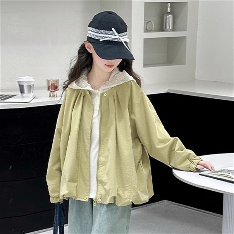 女童春秋外套2025新款时髦儿童休闲薄款圆领拉链夹克出春女孩春装