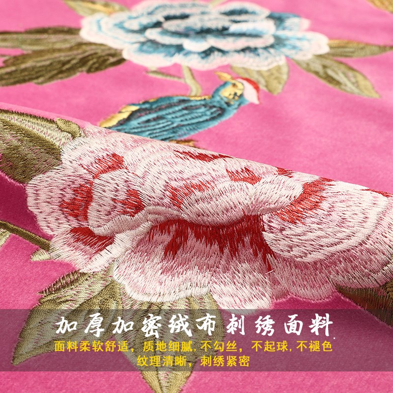 新中式花鸟刺绣圆形流苏抱枕客厅沙发H靠垫腰枕含芯床头大靠背软