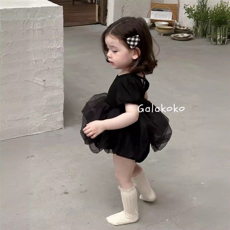韩版夏季女宝婴儿连体哈衣纱纱裙爬服百天周岁宴公主蓬蓬裙子衣服