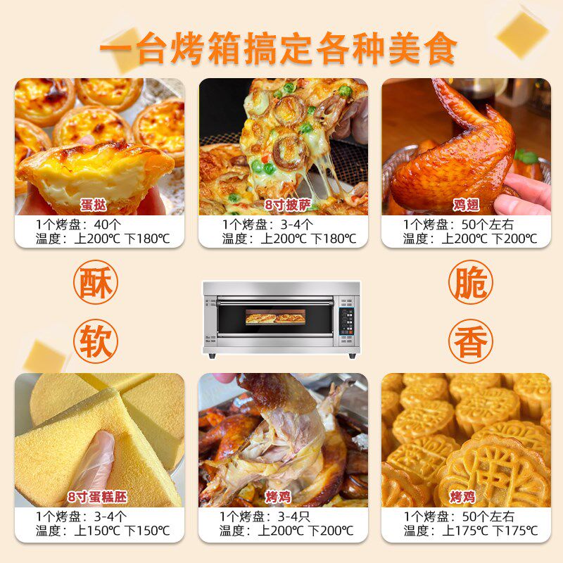 大型商用电烤箱一l层两双盘面包披萨蛋糕酥鸡烧饼烘焙专用平炉烤