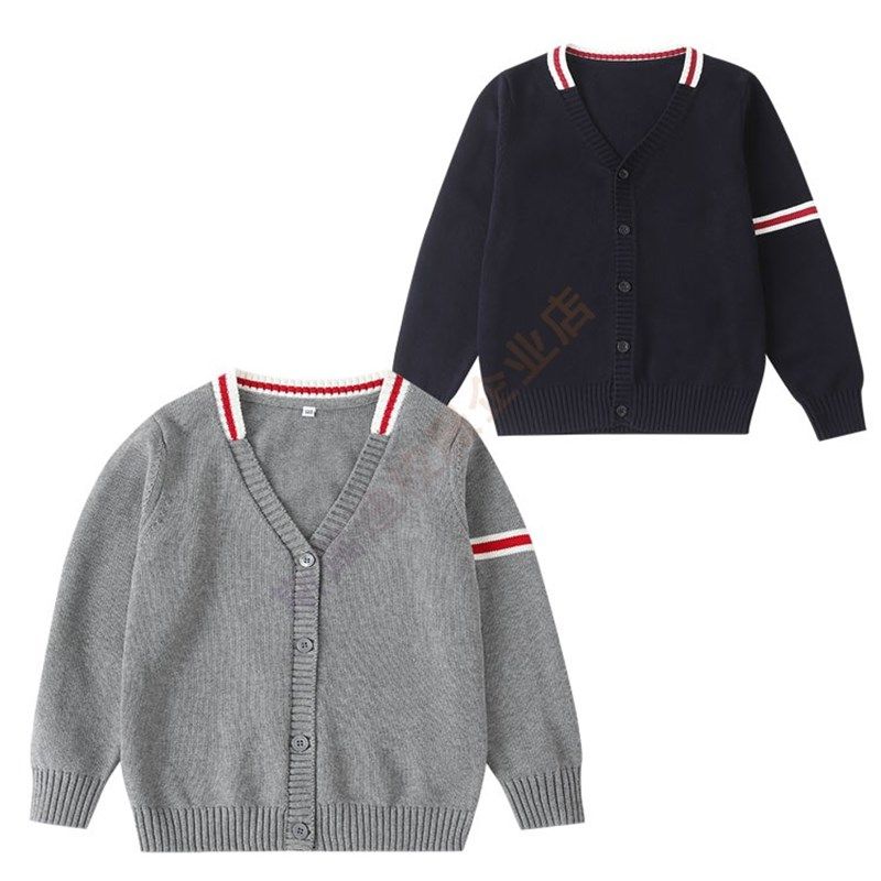 新款英伦学院风校服秋冬季幼儿园服中小学生浅灰藏青长袖毛衣外套