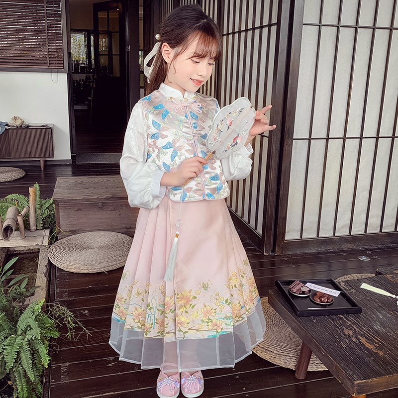 女童新中式唐装马甲春装2024新款中国风提花无袖外套儿童外搭上衣