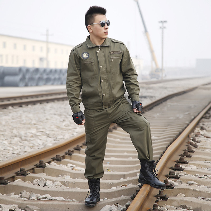 纯棉帆布加厚耐磨工作服套装男电焊防烫阻燃多口袋电工汽修劳保服