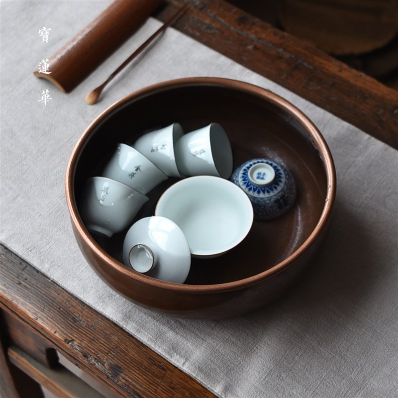 手工锤纹b大紫铜大水洗 加厚铜洗茶洗茶具盆 茶渣斗茶叶缸茶道笔
