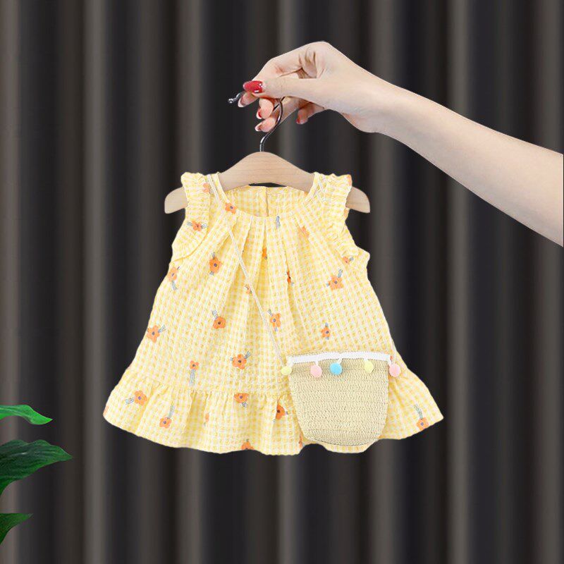 女宝宝夏季新款连衣裙婴儿夏天碎花格子背心裙女童生日好看公主裙