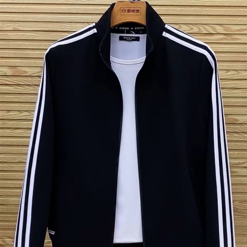 春秋男士外套时尚休闲韩版运动服百搭短款立领上衣中年酒红色夹克
