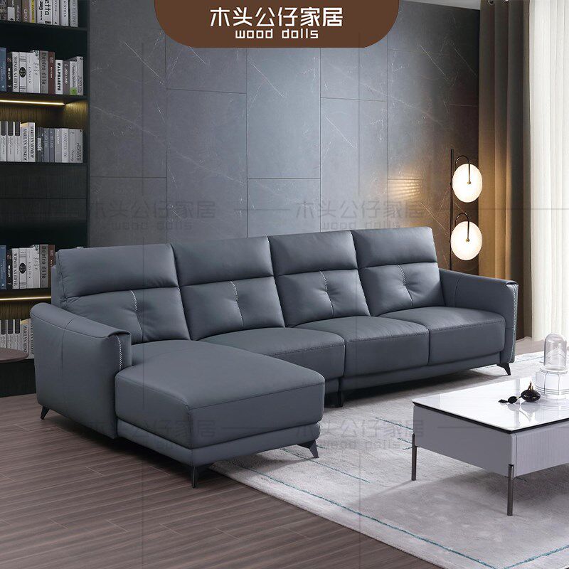 意式极简真皮沙发组合合集贵妃躺位中厚皮可选色松木框架尺寸定制