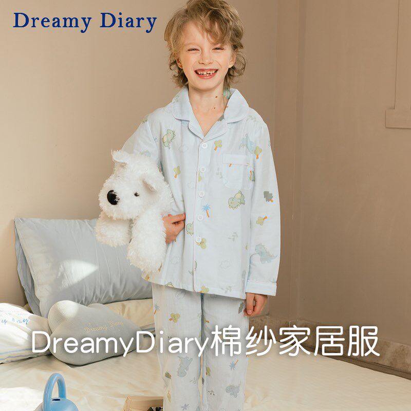 儿童睡衣男孩夏天2025新款宝宝a类纯棉纱布青少年男童春装家居服
