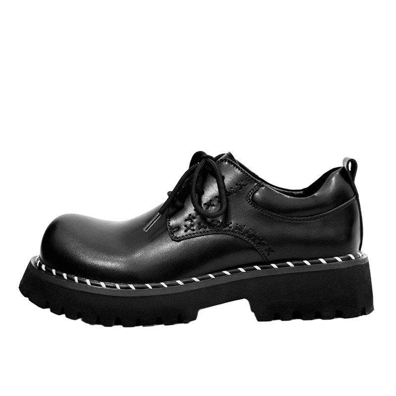 皮鞋男款2025新款高级感大头休闲 C鞋黑色厚底德比鞋百搭低帮