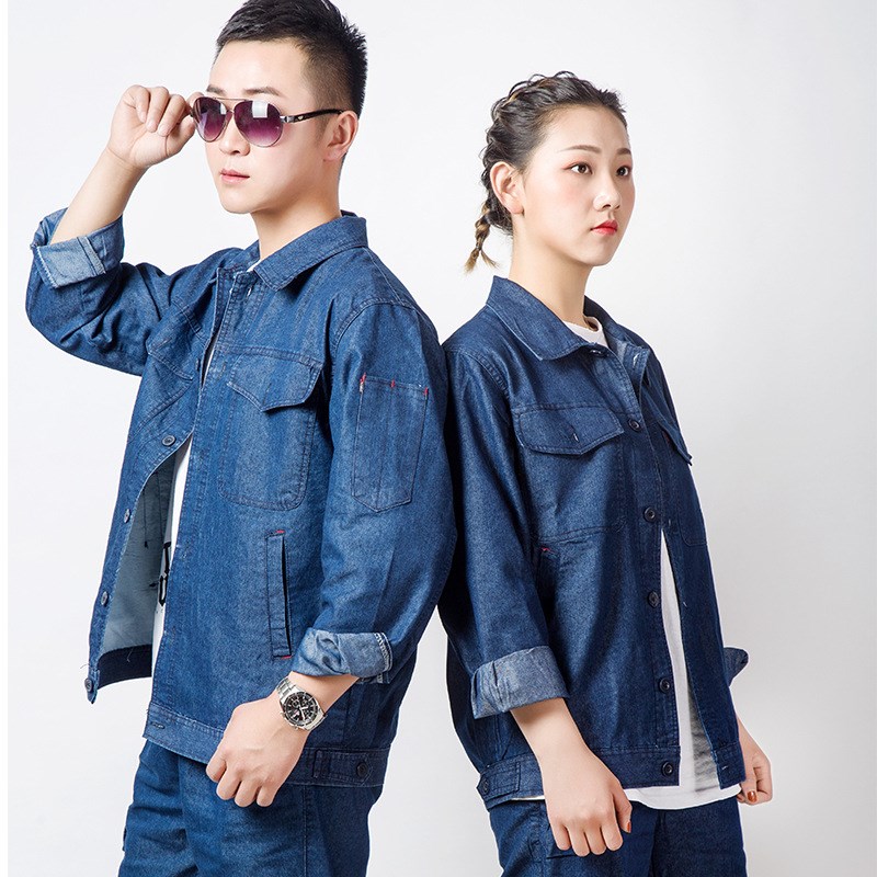 夏季长袖工作服薄款多口t袋牛仔劳保工作服套装工装工作服套装