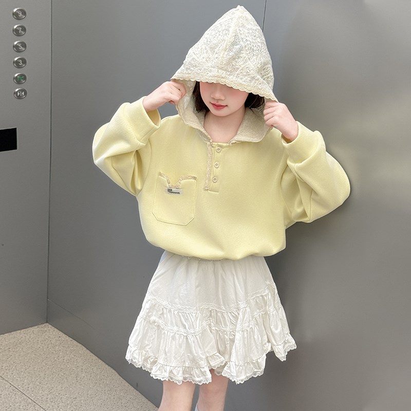 女童卫衣2025新款洋气时髦儿童春装女孩连帽上衣宽松休闲春秋大童