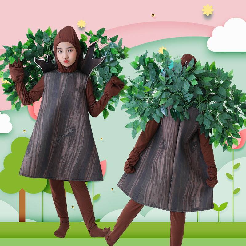 新款大树儿童演出服幼儿园话剧环保服万圣节绿色小树植物亲子服装
