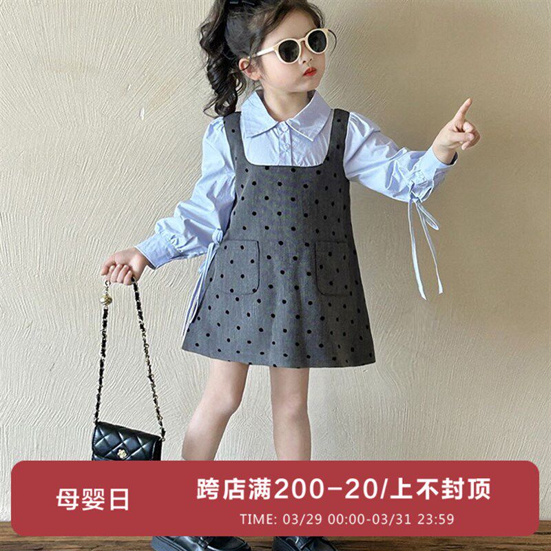 女童春款学院风春季2025新款波点连衣裙富家千金感穿搭假两件裙子
