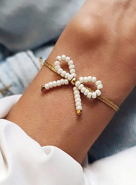 热款蝴蝶结手链时尚小众ins风双圈米珠手链轻奢高级水晶手串