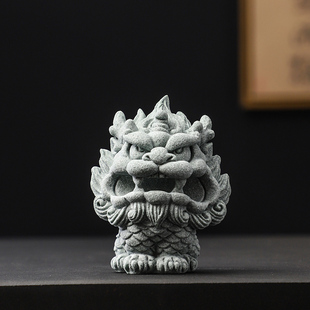 国风石头麒麟石狮子工艺品书房桌面装饰品摆件高级感小众生日礼物