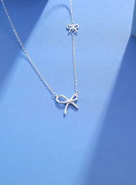 S925纯银蝴蝶结项链女简约气质