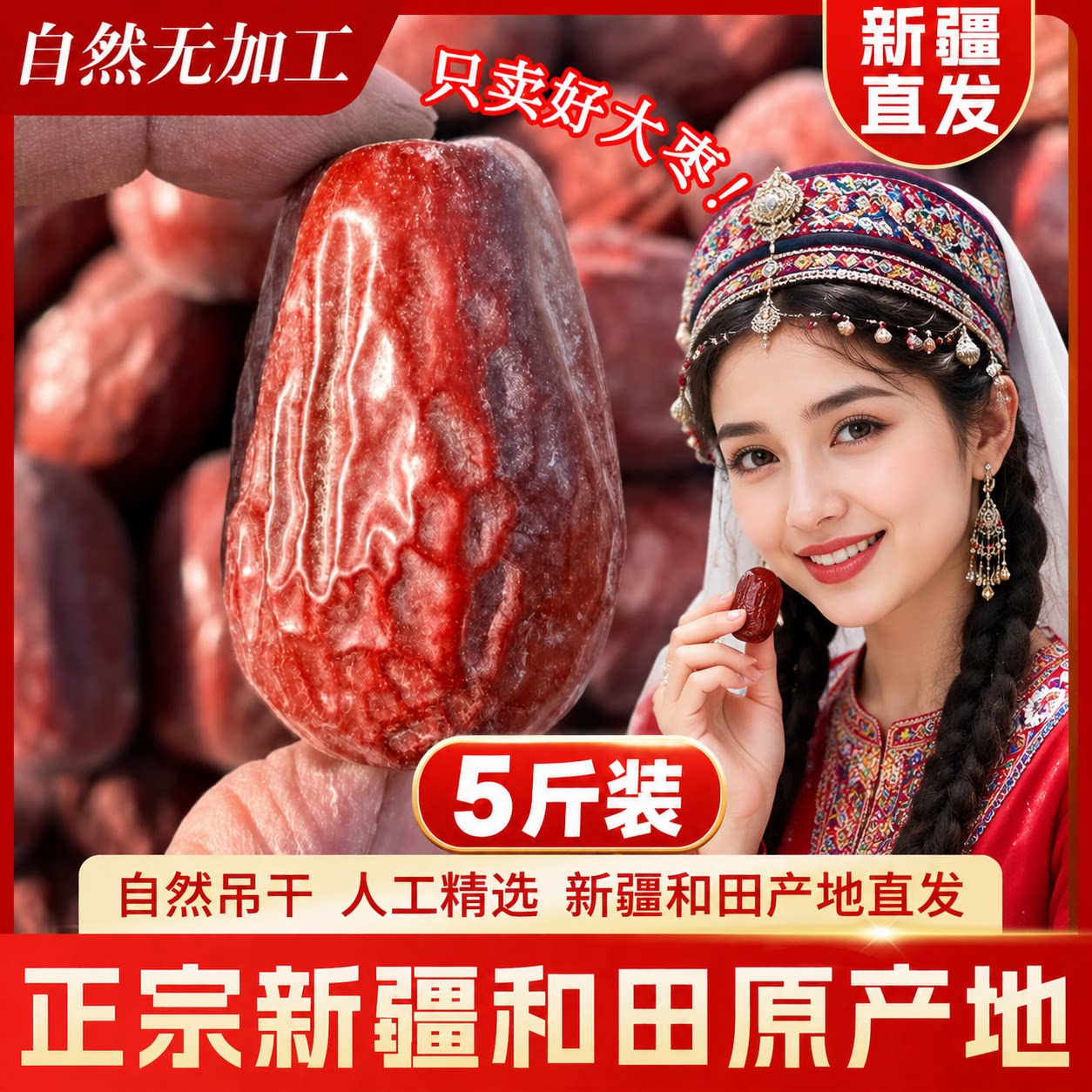 5斤新疆发货新枣未清洗红枣特级和田大枣特大土枣自然吊干枣骏枣