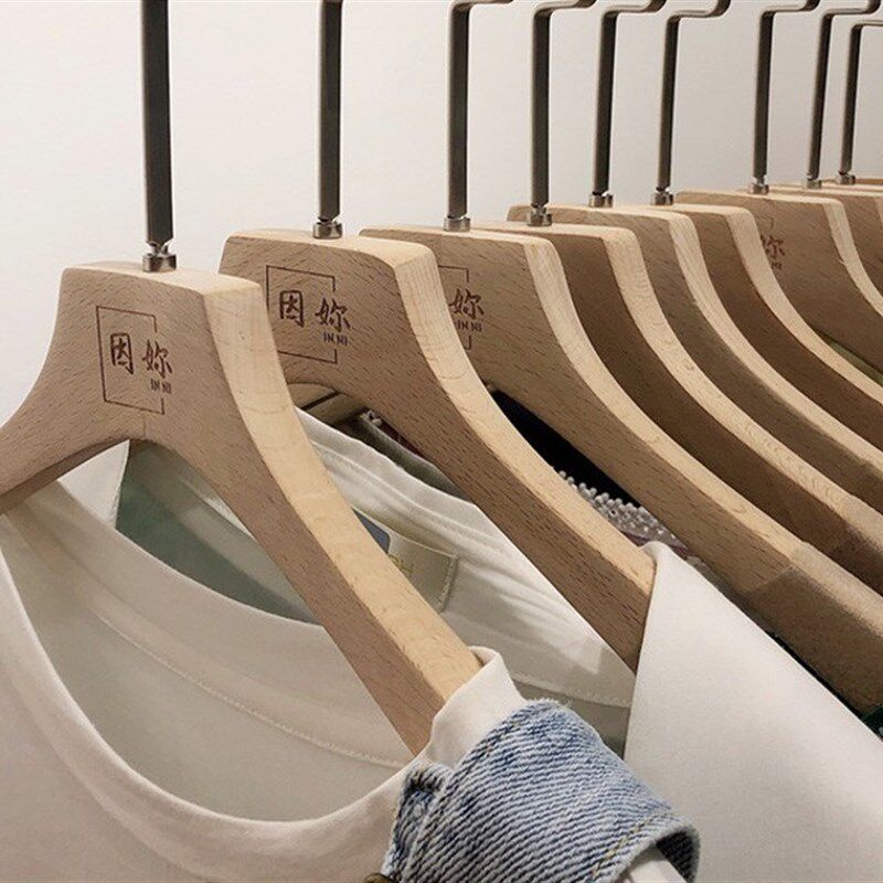 无漆榉木男女装服装店专用衣架家用挂衣撑定制LOGO原木植绒无痕