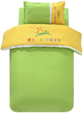幼儿园被子三件套含芯六件套全棉A午睡被褥绿蓝色支持印绣logo