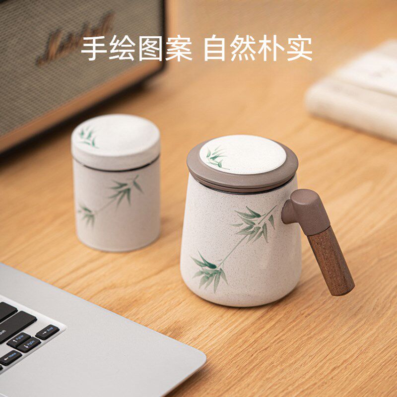 中式紫砂杯泡茶杯个人带过v滤陶瓷杯子办公杯家用大容量女茶杯