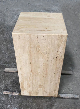 洞石底座哑光天然大理石新中式酒店养生馆客厅装饰V立柱石墩子底