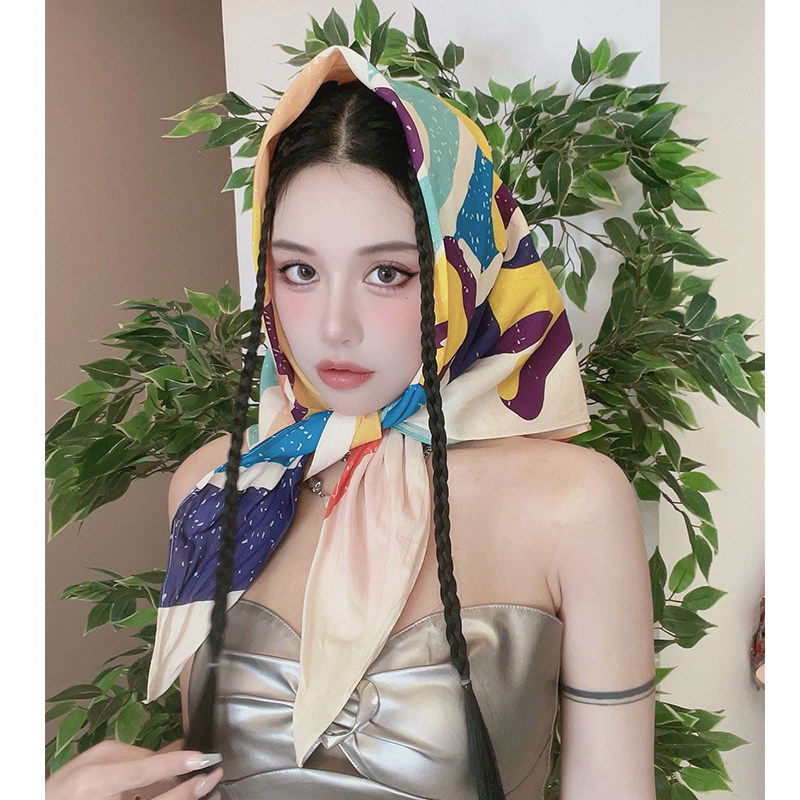 尤嘻岛美式复古纯棉薄款90大方巾丝巾抹胸腰带女海边沙滩头巾包头