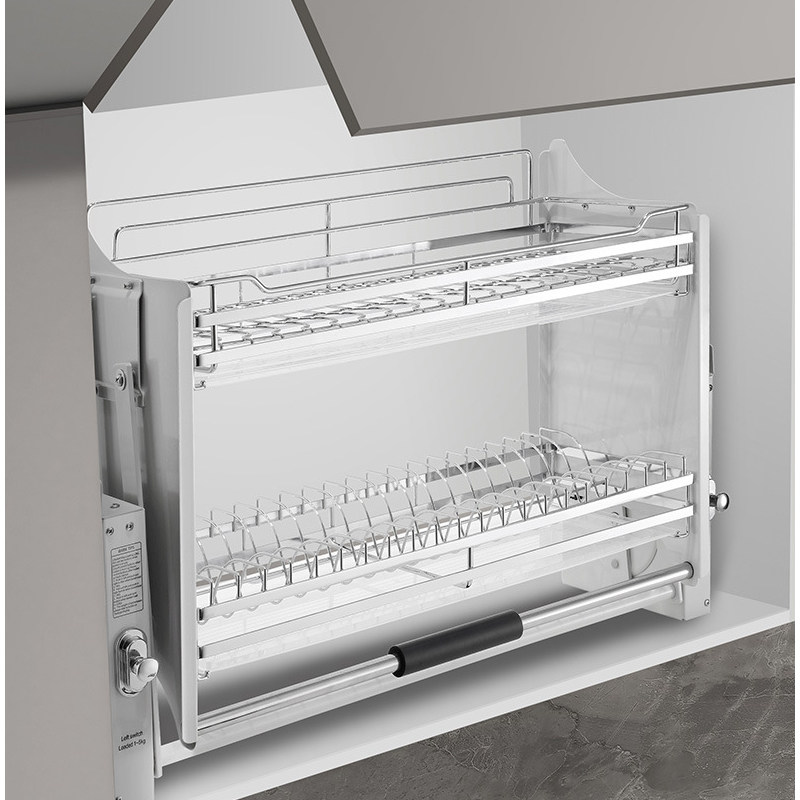 厨房吊柜升降拉篮3m04不锈钢碗碟收纳下拉式升降调味篮伸缩置物架