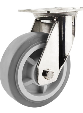 重型不锈钢304万向轮6寸灰色橡胶轮458寸弹P力软胶静音手推车脚轮