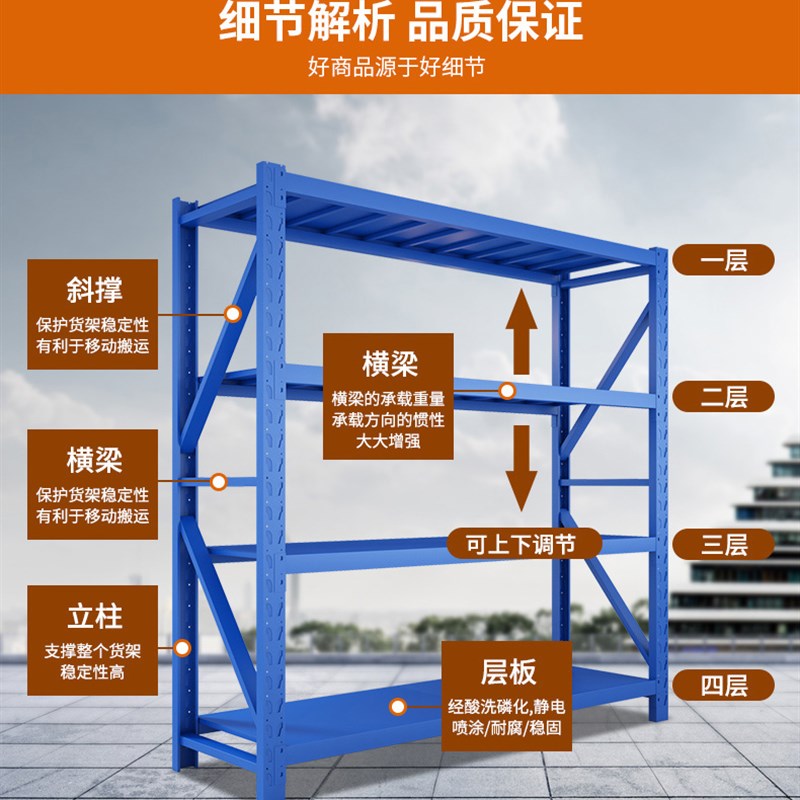厦门货架置物架家用落地多v层仓库储物架收纳加厚储藏室铁架子