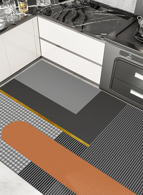 2022新款厨房地垫防滑防油可擦免洗耐脏地毯PPVC皮革全铺家用垫子