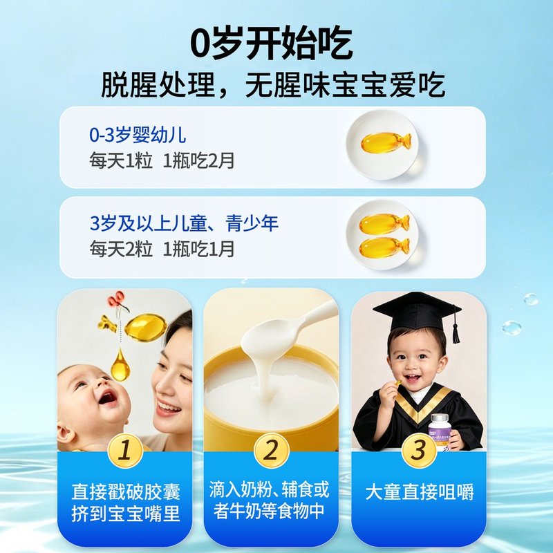 高吉星宝宝DHA藻油儿童dha藻油婴幼儿0-3岁DHA海藻油60粒SN-2位图片