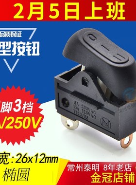 吹风机翘板开关按键开关KCD15船型开关 船形开关RK2-33黑色3脚3档