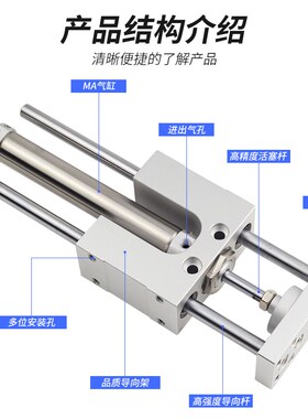TMICM三轴三杆带导向支架气缸带缓冲TSAIM12/16/20/25/32/40/50