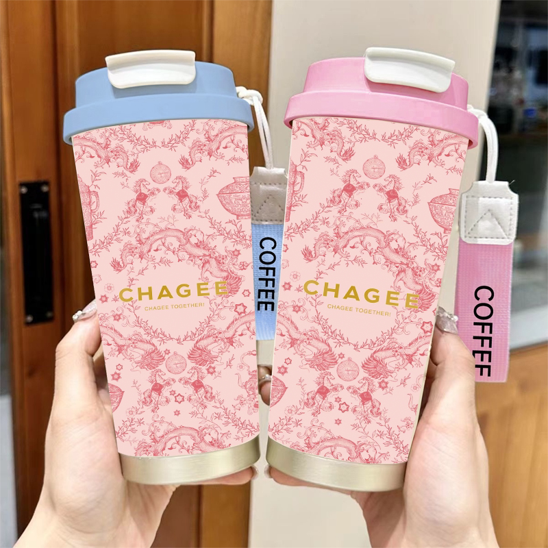 粉色霸王茶姬保温杯女生高颜值大容量办公室2025新款ins风水杯子