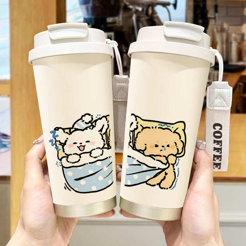 线条小狗保温杯情侣2025年新款