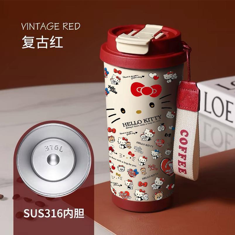 可爱hellokitty316不锈钢保温咖啡杯便携男女新款高级感吸管水杯