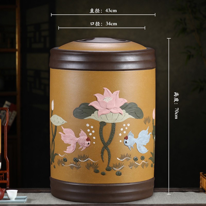 宜兴原矿大号紫砂茶叶罐特大码普洱茶缸密封防潮茶饼散茶储存陶罐