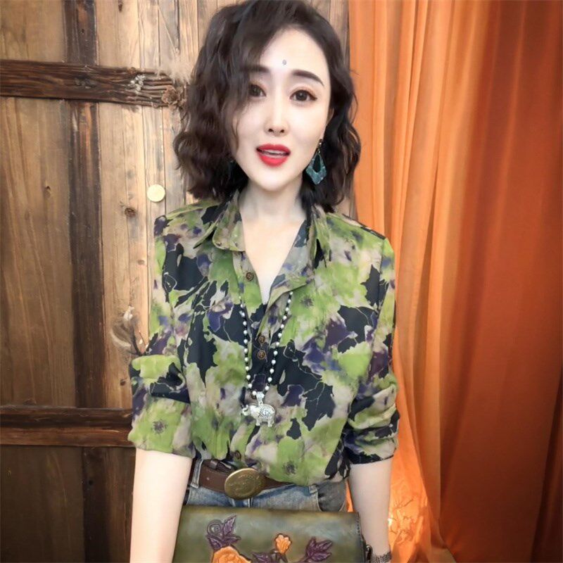 欧货春秋新款长袖丝麻宽松v衬衫女洋气百搭个性港风打底衬衫小衫