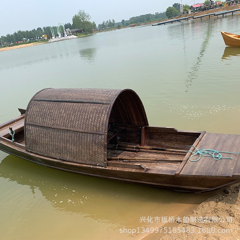 乌篷船观光旅游船摇橹船餐饮仿古道具船电动单篷船景观船装饰木船