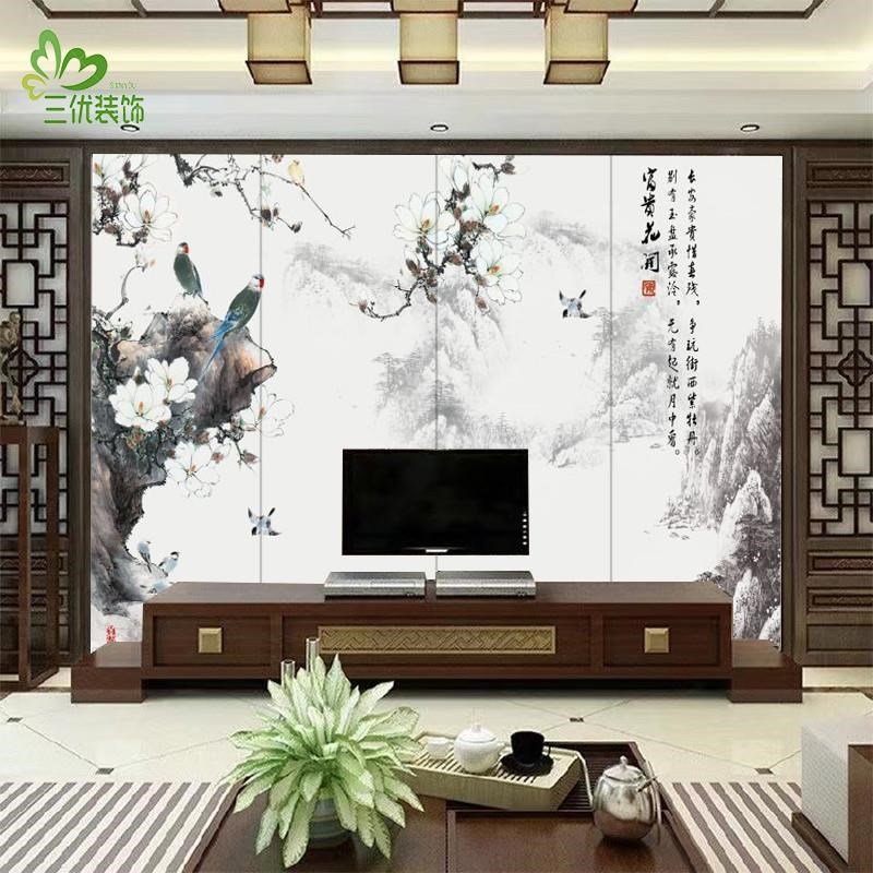 爆款新中式客厅沙发电视卧室床头玄关硬包背景墙刺绣壁画装饰