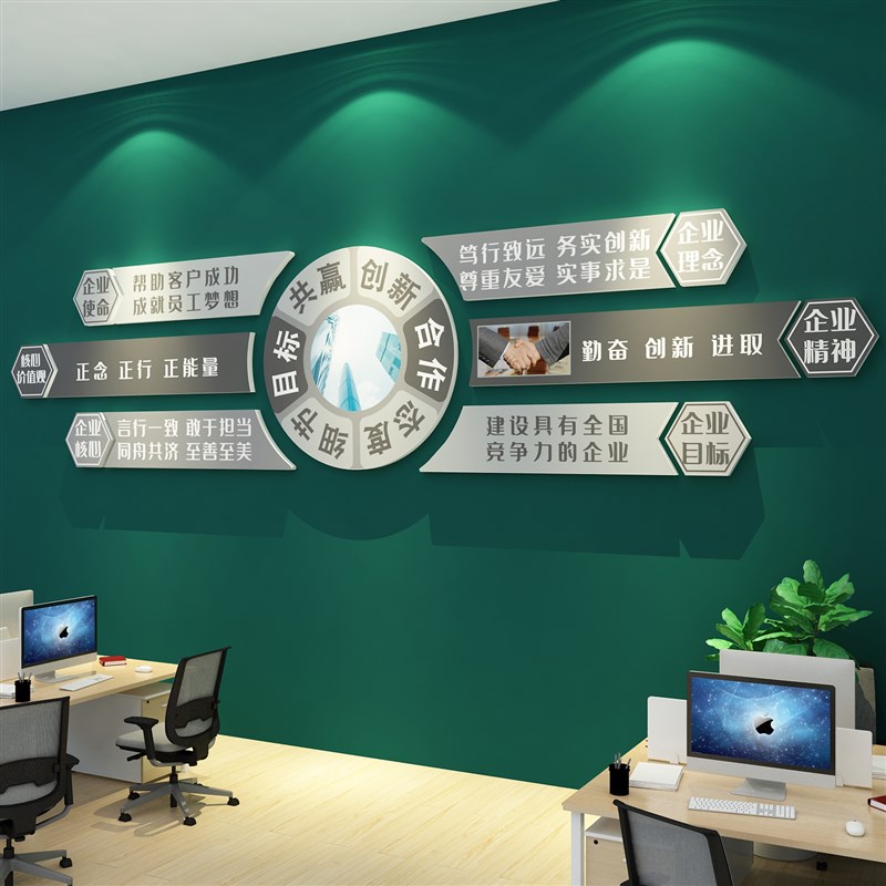 办公室墙面装饰企业文化设计公司形象员工激励志标语宣传背景布置