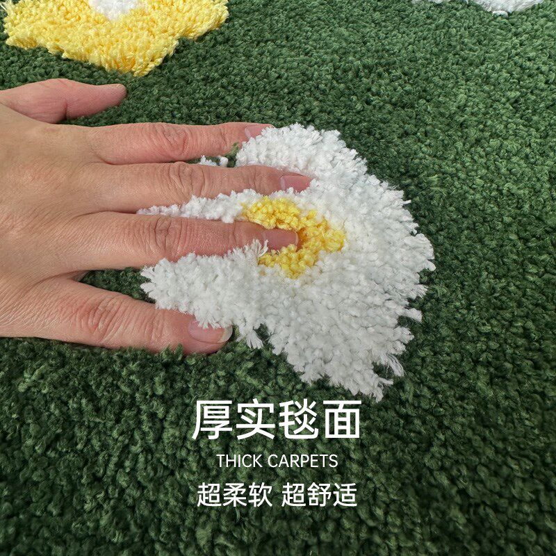 卧室床边毯长方形女孩房间床边地毯长条儿童个性苔藓植绒地毯拍照