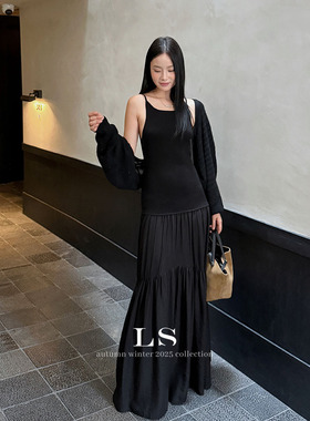 勺一橘 极简时尚纯色拼接吊带裙子女2025秋冬新款女装连衣裙58008