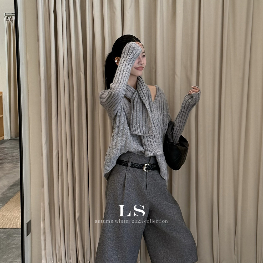 【勺一橘】黑标极简大牌女装25新款极简休闲毛衣女配围脖LS1013#