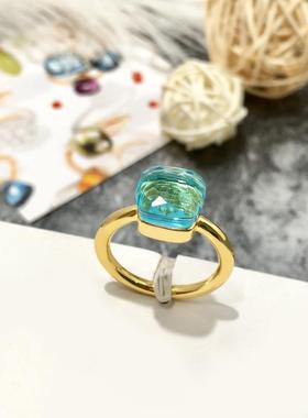 欧美轻奢小众叠戴宝曼同款戒指女重工糖果色多切面天然水晶食指戒